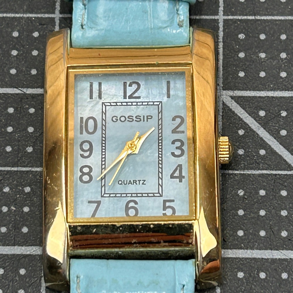 Gossip Womens Quartz Watch GSP231E Gold Tone Blue Leather Strap Rectangular Dial